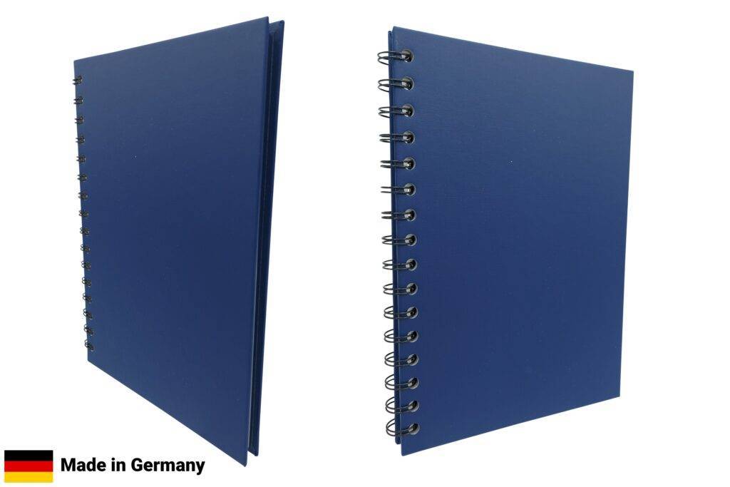 Exklusives Notizbuch mit blauem Einband von vorne.