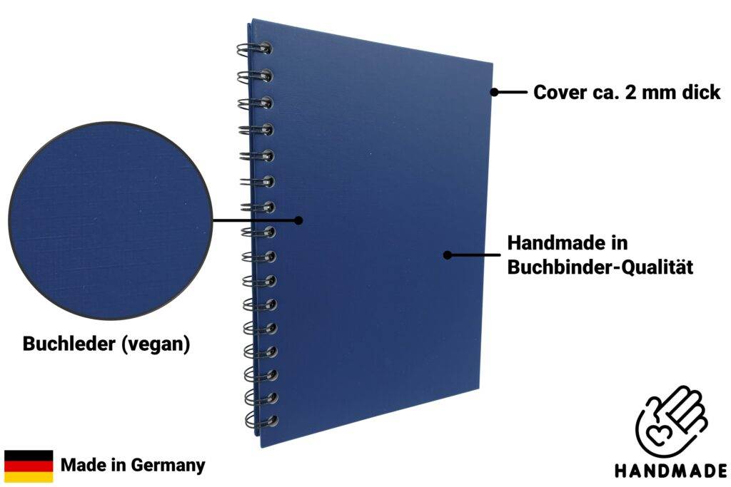 Hochwertiges Notizbuch mit blauem Buchledereinband.