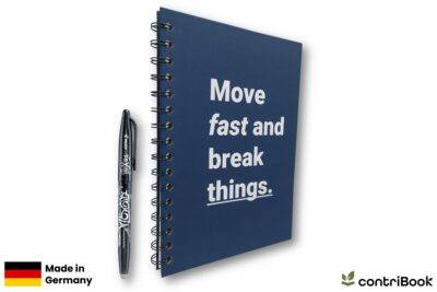 Notizbuch mit Aufdruck Move fast and break Things