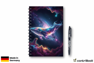 A5 Notizbuch Weltraum mit Cosmic-Whale-Design, inklusive Stift und Made in Germany
